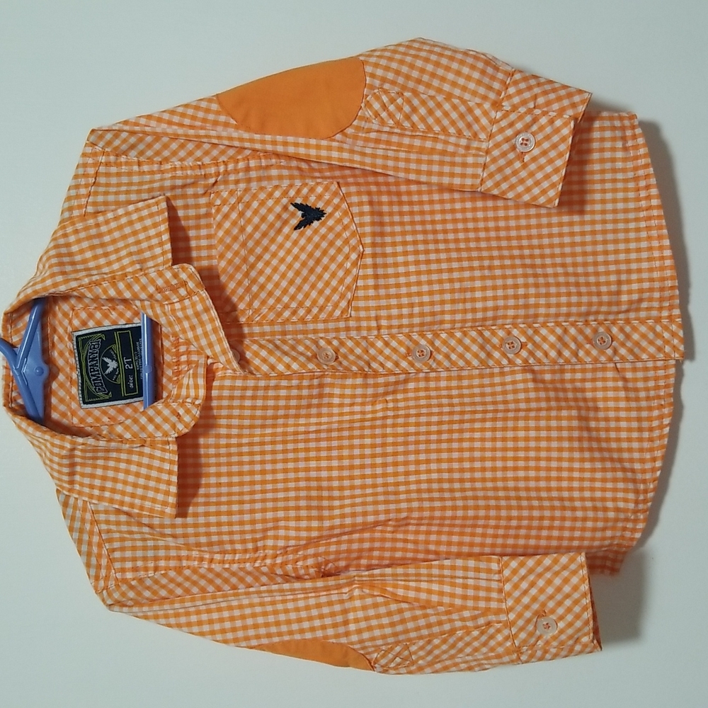 3/$25 Orange Gingham Print Top Button Down Shirt Size 2T